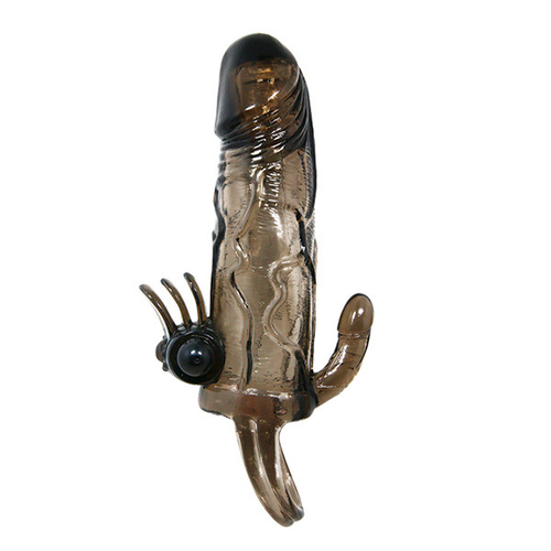 Дымчатая удлиняющая вибронасадка 15см с отростком для преданусного массажа Baile Brave Man BI-026223A-1