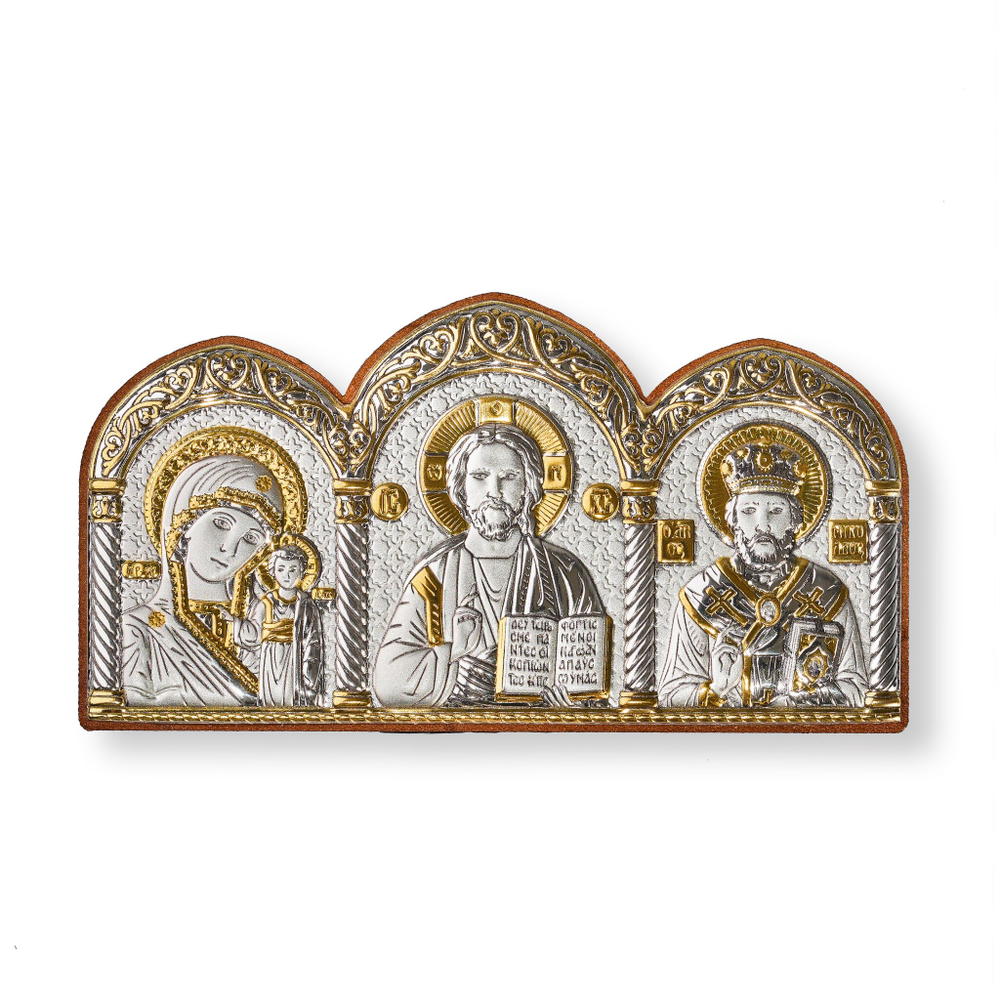 Спаситель, Казанская БМ, Николай Чудотворец, триптих автомобильный 55х105мм