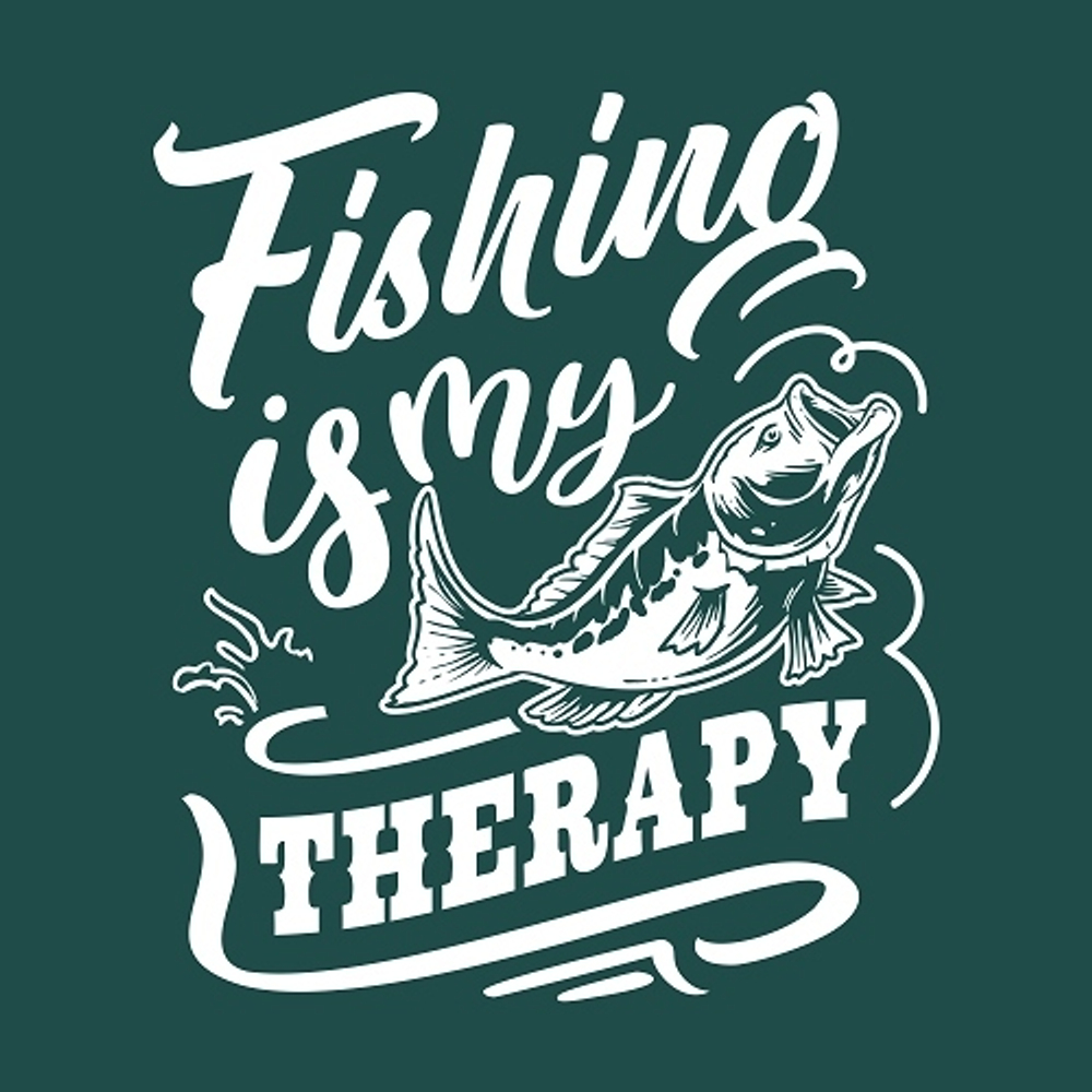 принт Fishing is my therapy белый для темно-синей футболки