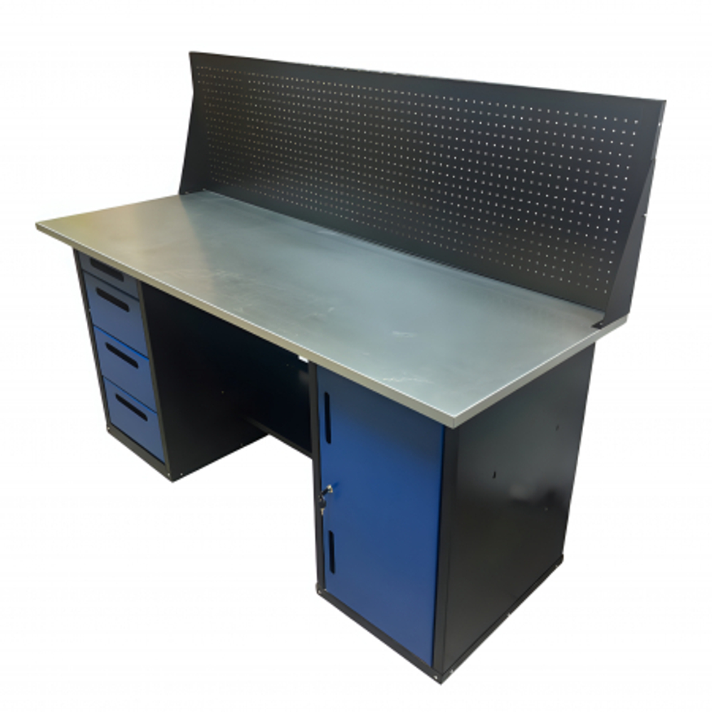 Верстак инструментальный двухтумбовый GWT-V1800BL1 Great Wolf, 4 ящика, тумба с дверью, экран, 1800x700