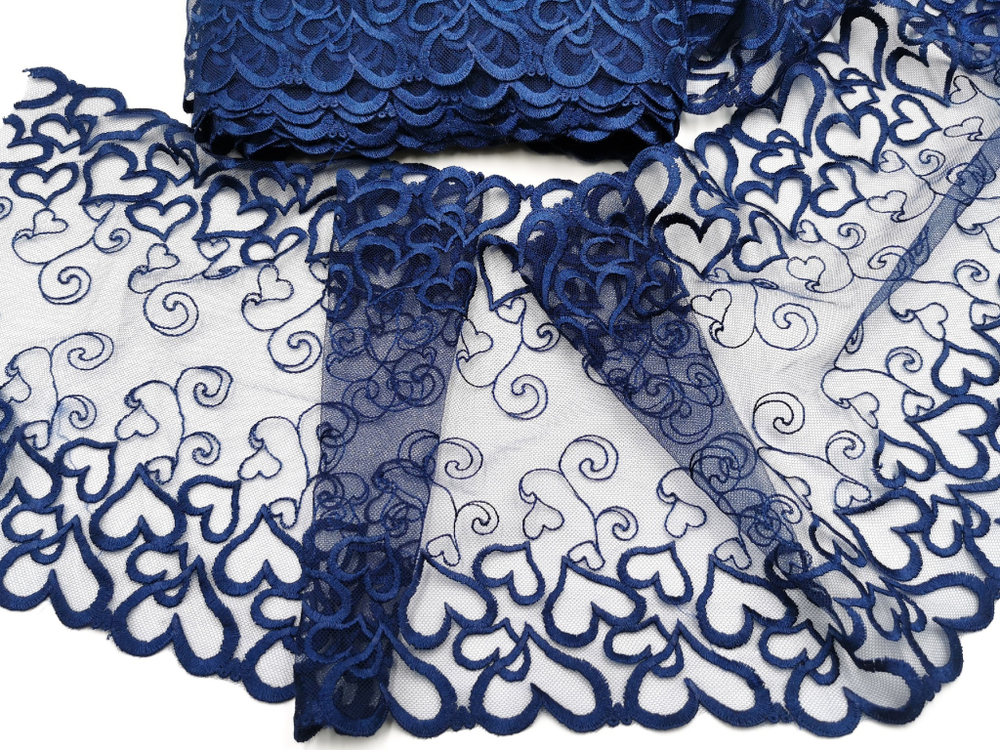 Вышивка на сетке, 23 см, темно-синий, сердечки (Артикул: VS-2010), м