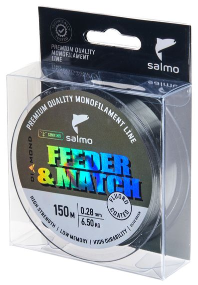 Леска монофильная Salmo Diamond FEEDER &amp; MATCH FLUORO COATED Olive Green 150/028