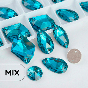 Набор пришивных стеклянных страз (микс форм) — Blue Zircon