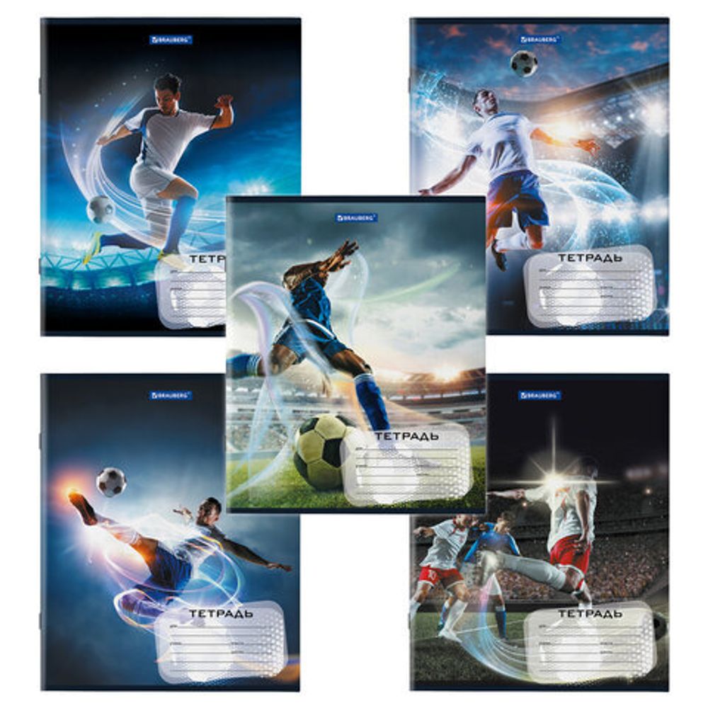 Тетрадь 12 л. BRAUBERG, клетка, обложка картон, "ФУТБОЛ", 106467, 5шт