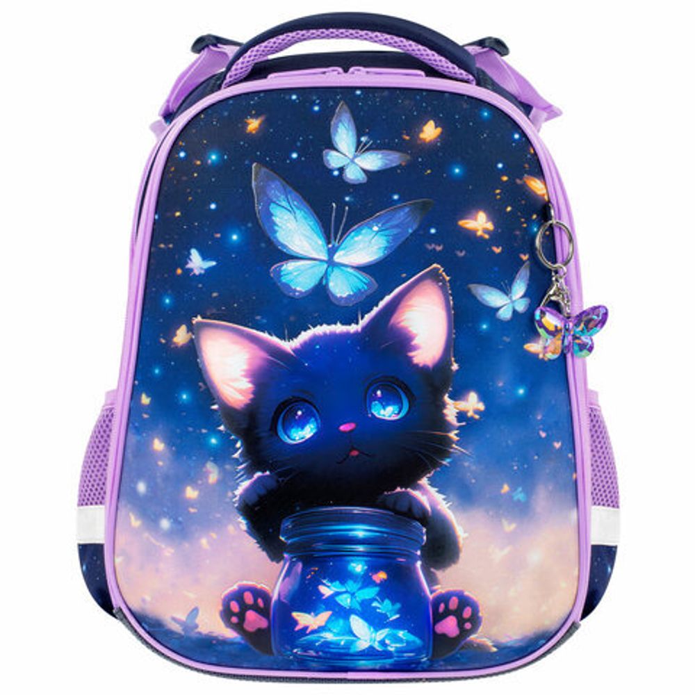 Ранец BRAUBERG PREMIUM, 2 отделения, с брелоком, "Night catcher", СВЕТЯЩИЙСЯ, 38х29х16 см, 273099