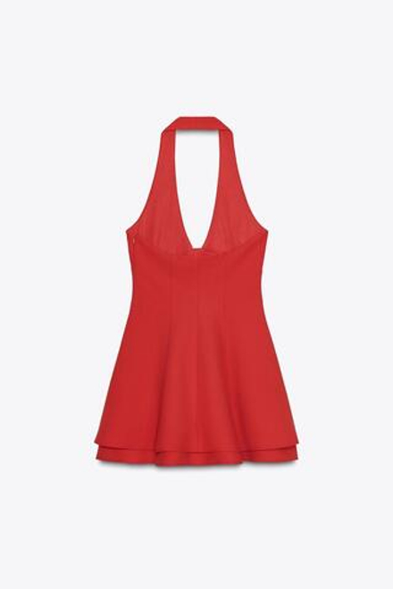 ZARA ПЛАТЬЕ ХАЛТЕР ДВУХСЛОЙНОЕ, КРАСНЫЙ