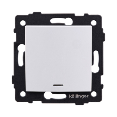 Выключатель 1-клавишный 10А/250В с LED подсветкой, изогнутый, белый Kollinger REA-R-002WH для Aspekt, Eleganz, Reflex