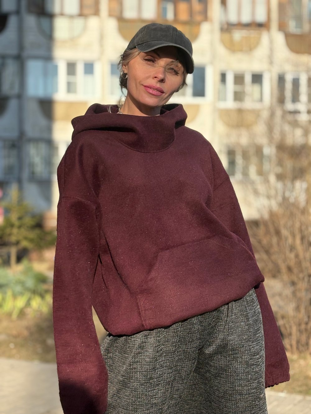 Худи -пальто /бордовый