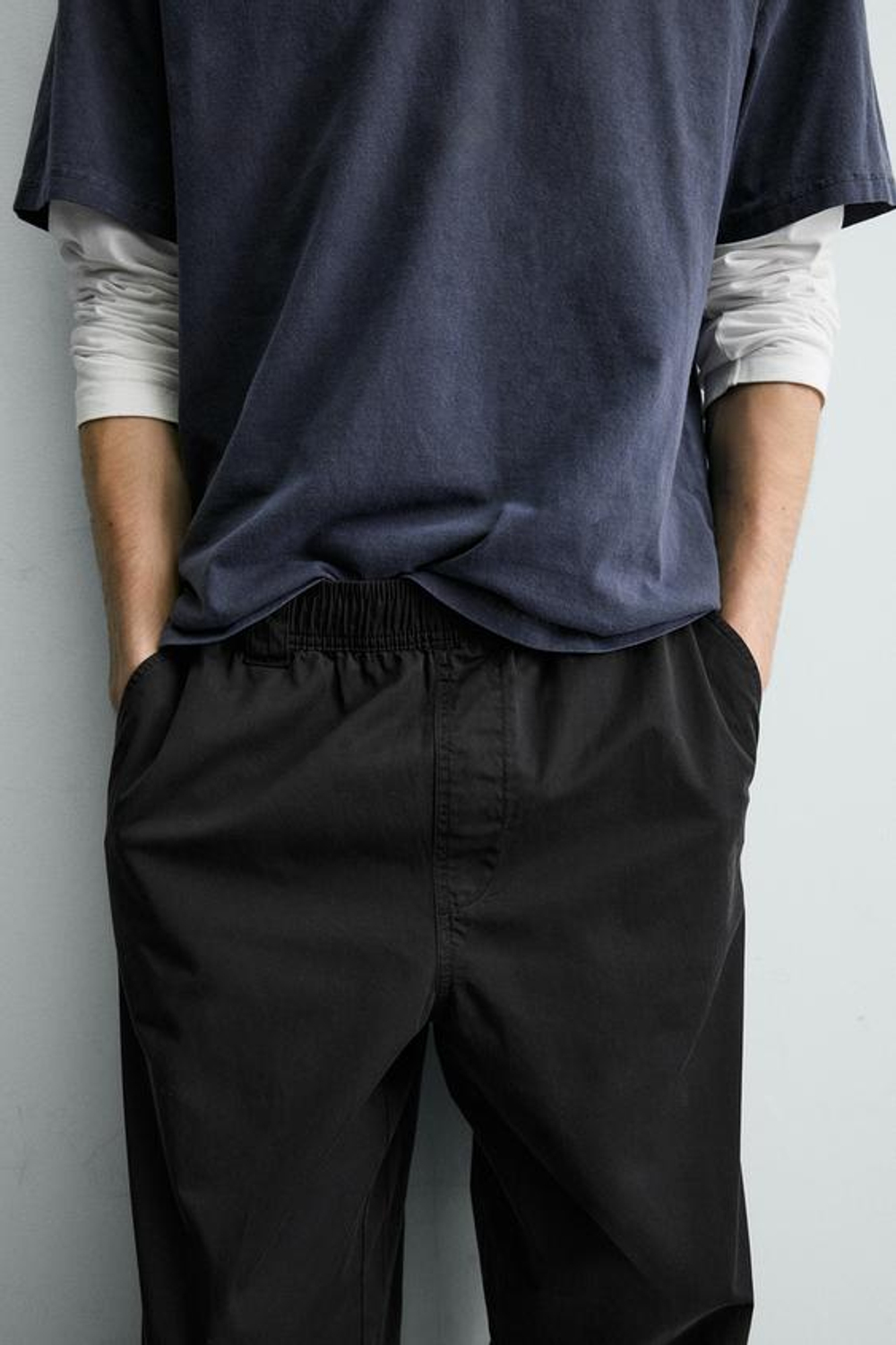 ZARA ХЛОПКОВЫЕ БРЮКИ RELAXED FIT, ЧЕРНЫЙ