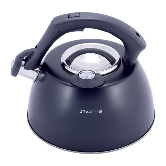 Чайник 3 л. из нержавеющей стали со свистком и термометром Kamille KM-1077A (черный)