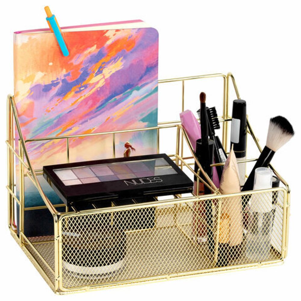 Органайзер для косметики и мелочей металлический 4 секции, MONTE VITA, 160х240х150 мм, золото, 272479
