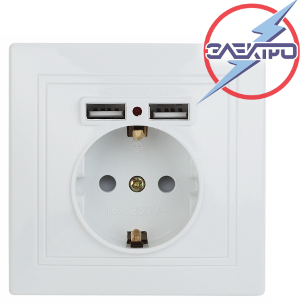 2230 Розетка 1-я с/з внутренняя +2 USB (белый) /Мира Электро