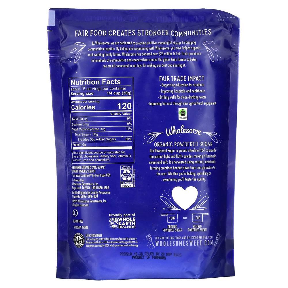 Wholesome Sweeteners, Органический сахар в пудре, 454 г (1 фунт)
