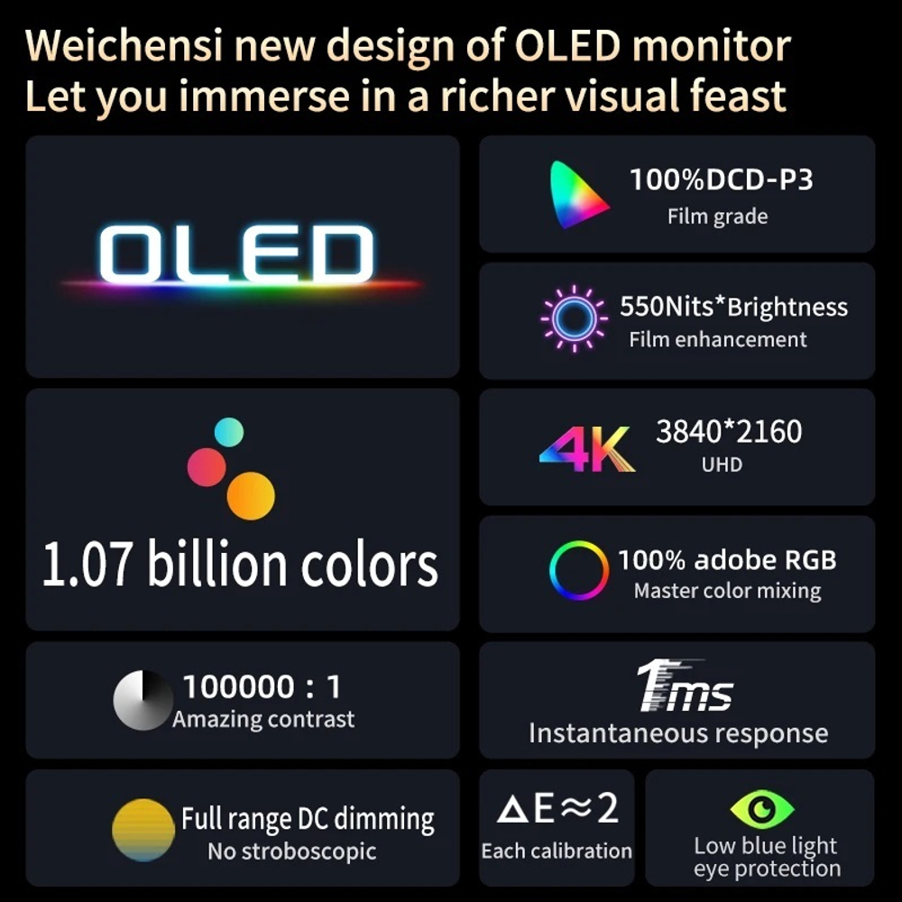 13.3" Портативный сенсорный монитор VCHANCE 4K OLED 3840x2160, 60 Гц