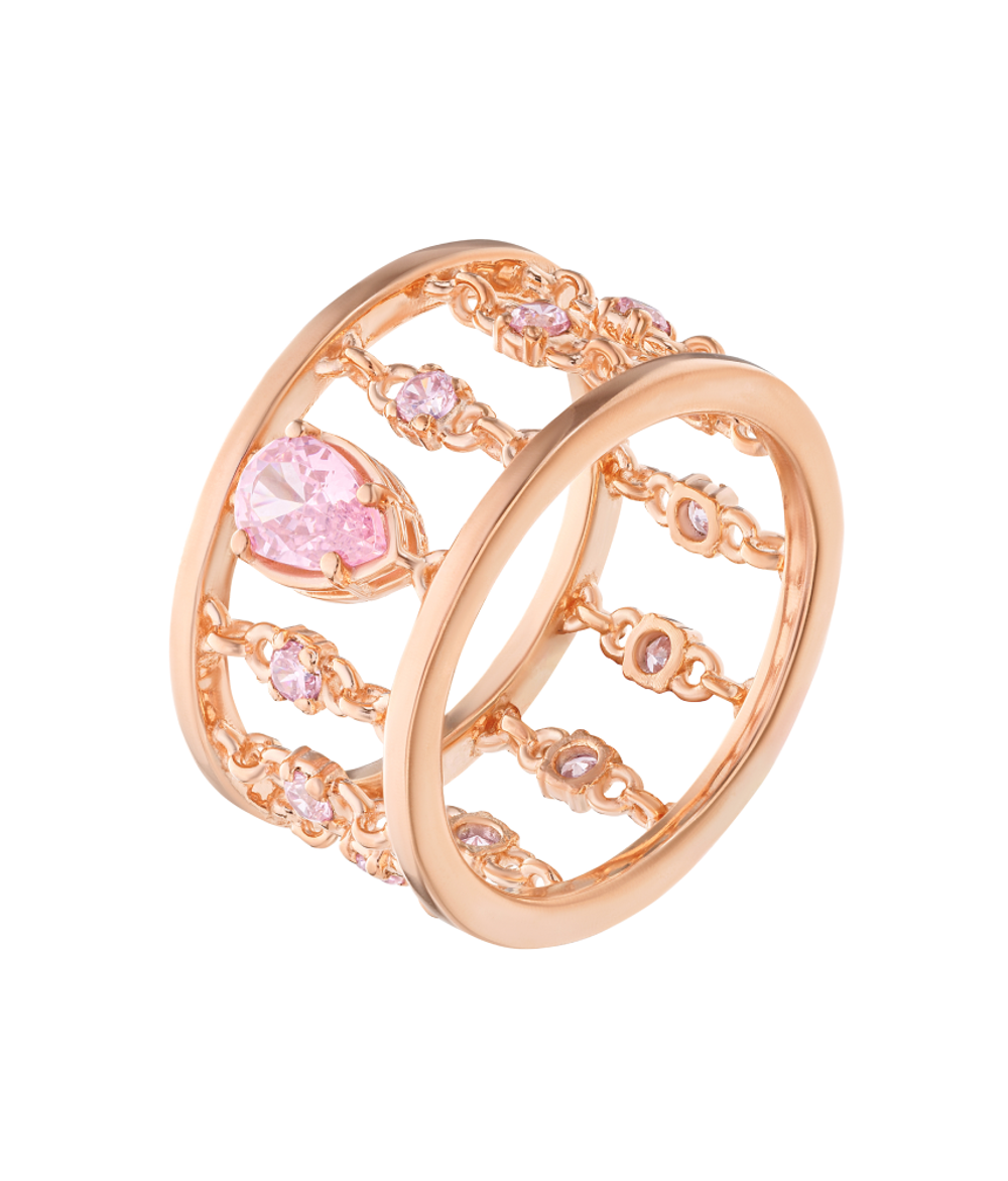 Кольцо широкое из серебра со вставками из розовых фианитов