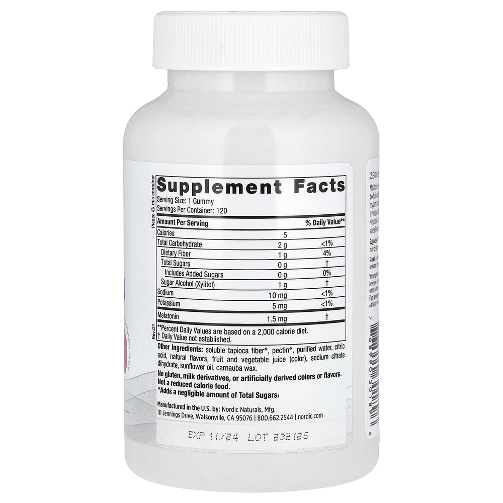Nordic Naturals, Жевательные мармеладки с мелатонином без сахара, малина, 1,5 мг, 120 жевательных таблеток
