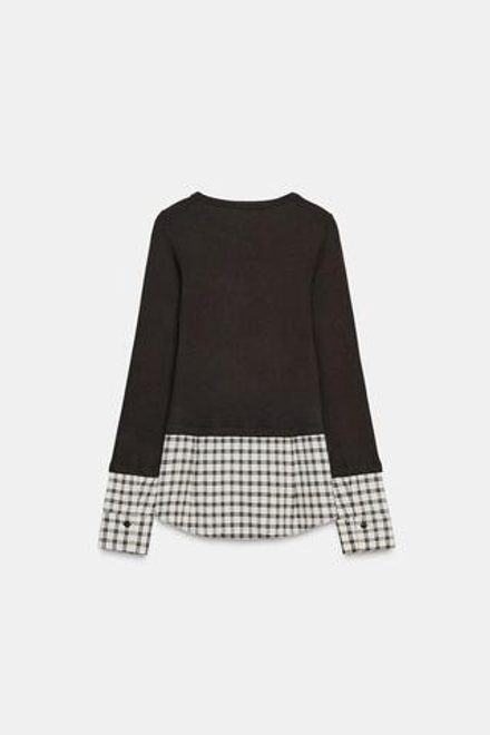 ZARA КОМБИНИРОВАННАЯ ФУТБОЛКА В КЛЕТКУ, КОРИЧНЕВЫЙ
