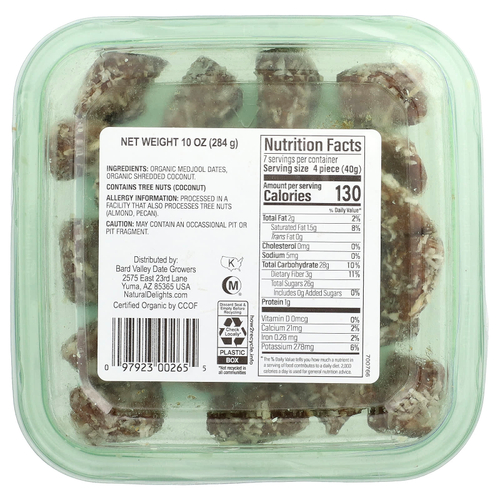 Natural Delights, Organic Мини-Medjools, кокос, 284 г (10 унций)