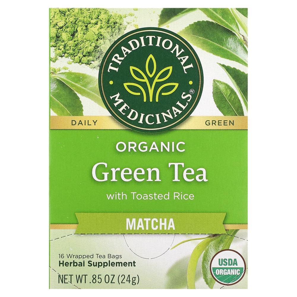 Traditional Medicinals, Органический зеленый чай с обжаренным рисом, матча, 16 чайных пакетиков в упаковке, 24 г (0,85 унции)