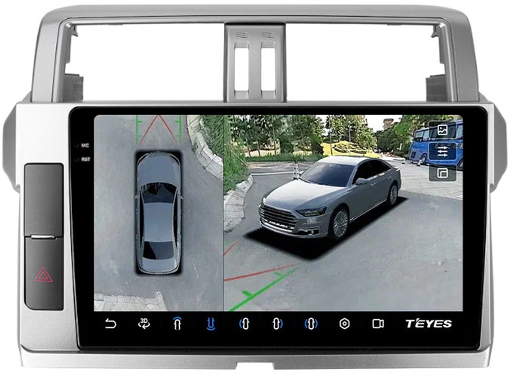 Магнитола для Toyota Land Cruiser Prado 150 2014-2017 - Teyes CC3-2K-360 на Android 10, 2K QLED, 6Гб+128Гб, CarPlay, 4G SIM-слот, 4 камеры в комплекте