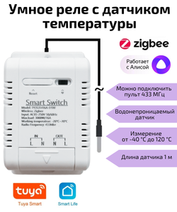Умное реле Zigbee 16 А c датчиком температуры