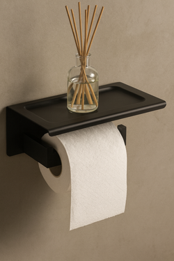 Держатель для туалетной бумаги STWORKI Готланд S13345BK настенный, матовый черный, с полкой