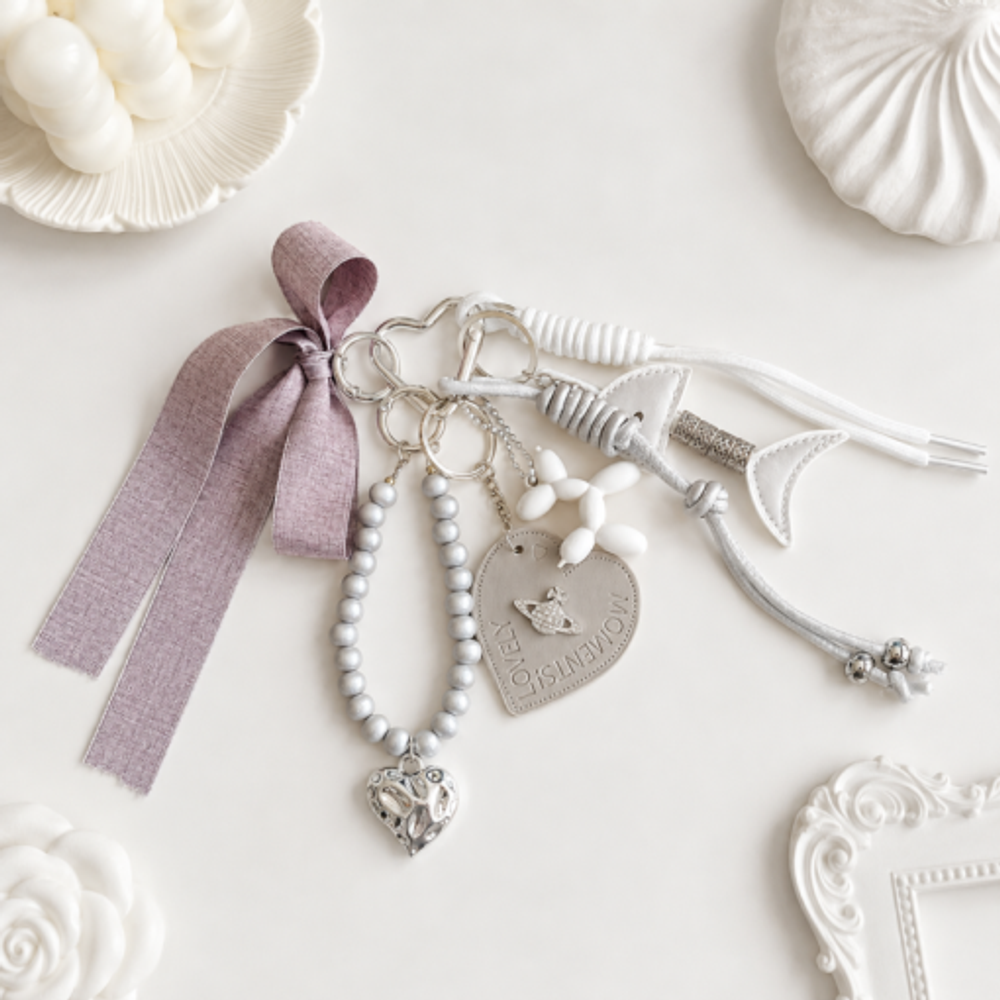 Брелок-подвеска Silver fish grey ribbon, 1шт