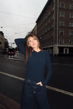 ZARA ДЖЕМПЕР С ВОРОТНИКОМ ПОЛО В РУБЧИК, МОРСКОЙ СИНИЙ