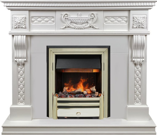 Каминокомплект Corsica - Матовый белый (Ширина 1100) с очагом Cavendish
