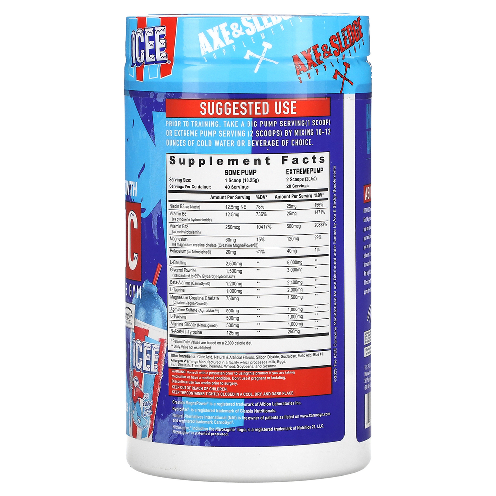 Axe & Sledge Supplements, Hydroxy, Icee, голубая малина, 410 г (14,46 унции)