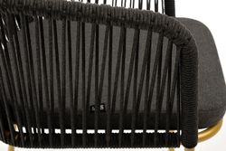 "Марсель" стул плетеный из роупа, каркас из стали золотой глянец, роуп темно-серый круглый, ткань серая