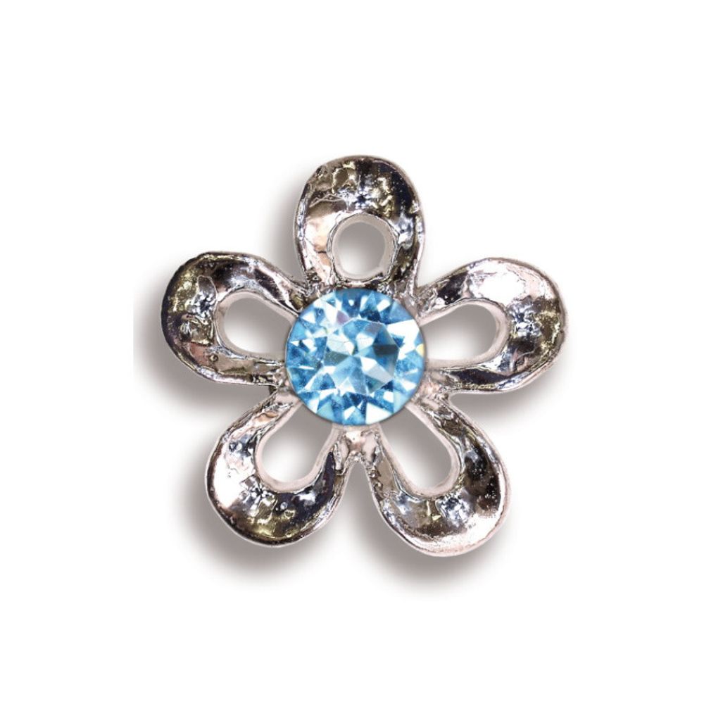 Медицинские серьги-гвоздики Metal Flower with Aqua Crystal Biojoux BJT943