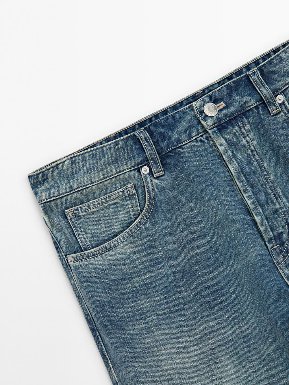 Massimo Dutti Зауженные джинсы с эффектом потертости, индиго