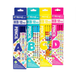 Набор ч/г карандашей, Yalong HB, "Английский алфавит", дерево, с ластиком, трехгранный, заточенный, цветной корпус с рисунком, 12 шт/уп, европодвес