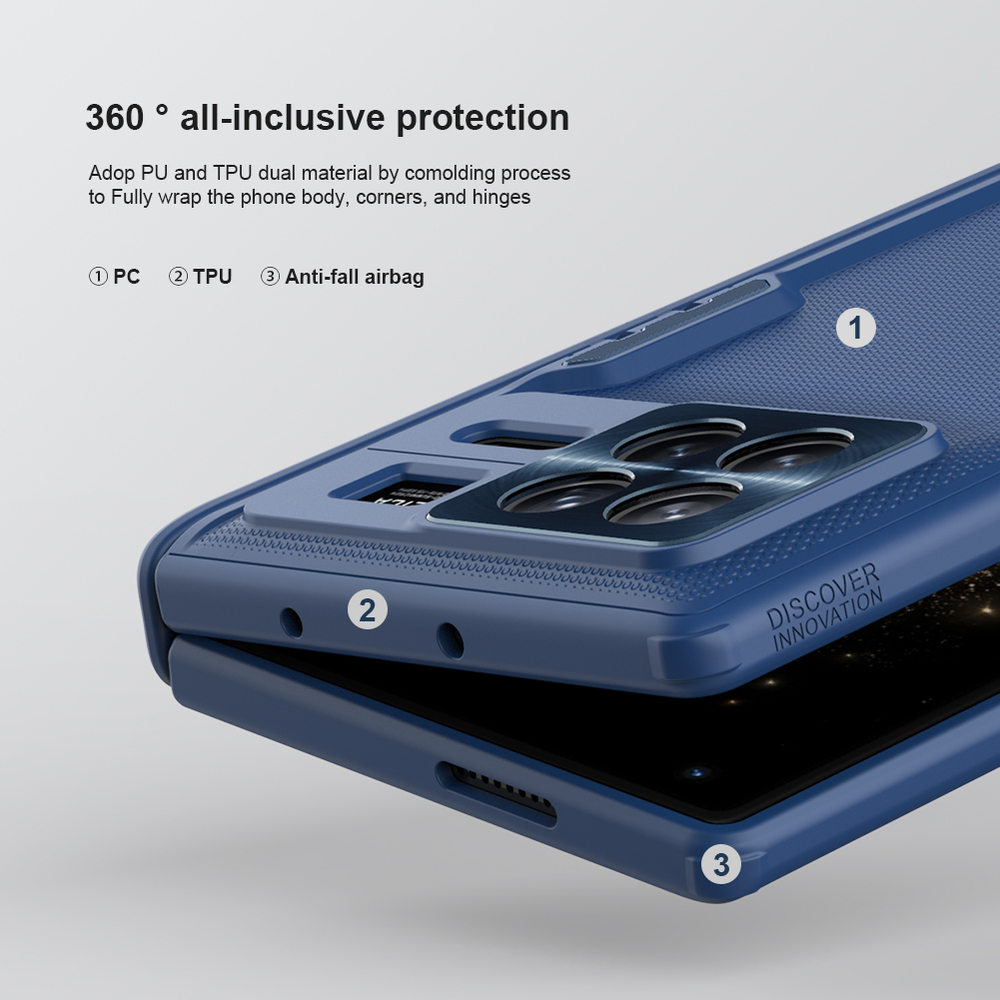 Чехол синего цвета на Xiaomi Mix Fold 3 от Nillkin, серия Super Frosted Shield Fold-Bracket Version, версия с подставкой