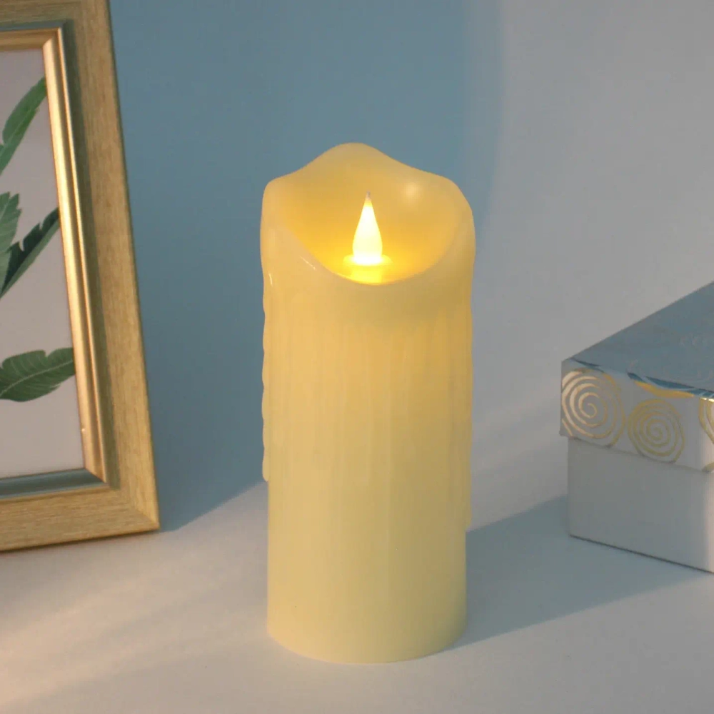 Сувенир с подсветкой «Свеча восковая - Изыск» 7,5*17,5 см - облита воском (работает от батареек 3 ААА)