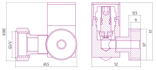 Вентиль Сунержа 3D левый (под шестигранник) G 1" нар.р. / G 3/4" н. г. (Состаренная медь)