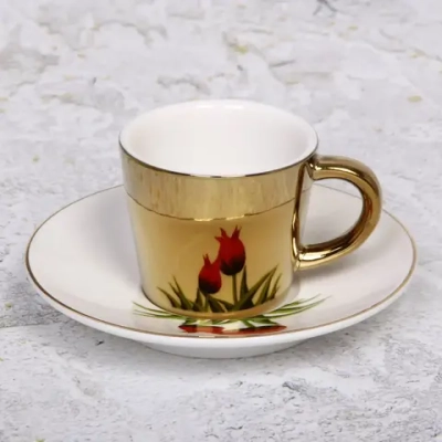 Кофейная пара (зеркальная кружка 90мл+блюдце) анаморфный дизайн «Тюльпаны»