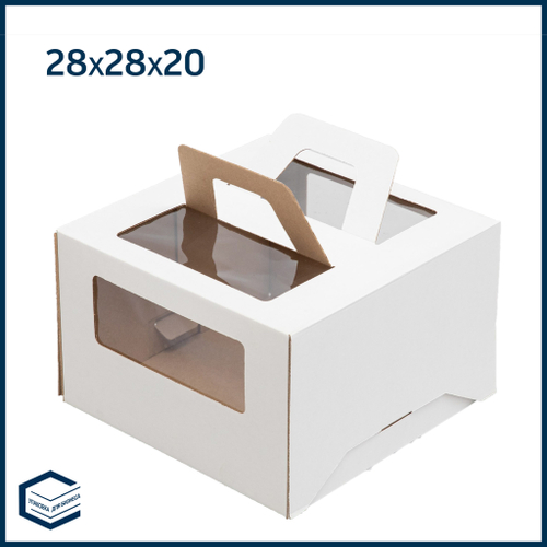 Коробка для торта с ручками, микрогофра, 280х280х200 мм