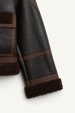 ZARA КУРТКА-ДУБЛЕНКА С КОНТРАСТНЫМ ВОРОТНИКОМ, ШОКОЛАДНЫЙ