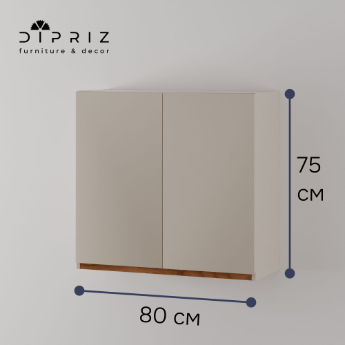 Навесной кухонный шкаф для посуды 80 см Виго 2 двери с дубовой панелью, с полкой / персидский жемчуг, массив дуба