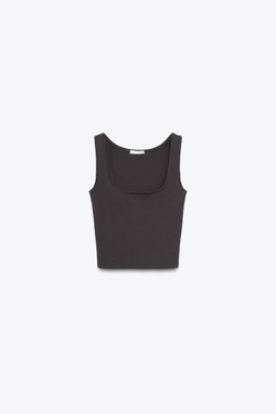 ZARA ТОП С КВАДРАТНЫМ ВЫРЕЗОМ, ТЕМНО-КОРИЧНЕВЫЙ