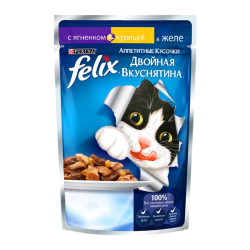 Влажный корм FELIX для кошек ягненок и курица в желе 75 гр