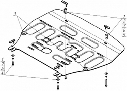 Защита алюминиевая 4 мм Д;КПП Kia Sorento; Carnival; Spotage;Hyundai Tucson; Santa Fe MOTODOR.340901