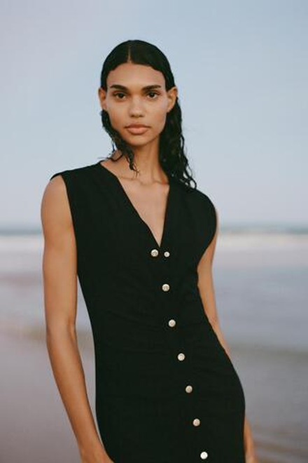 ZARA ПЛАТЬЕ МИДИ СО СБОРКОЙ, ЧЕРНЫЙ