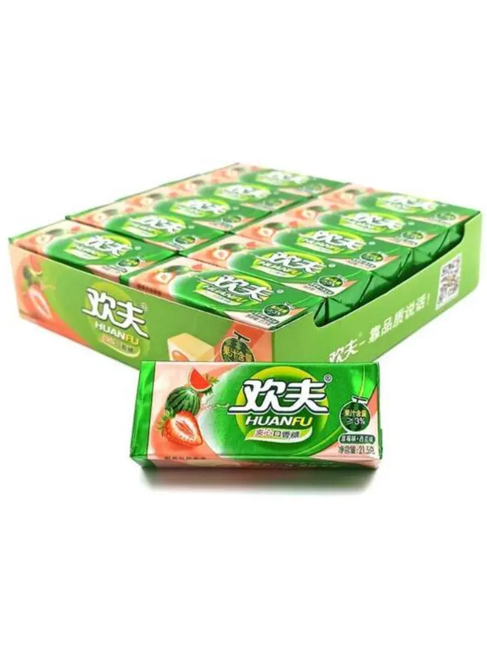 Жевательная резинка Huanfu Клубника-Арбуз 21.5 х 20 штук