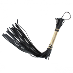Черная кожаная плетка 60см с золотистой отделкой рукояти БДСМ Арсенал 54011