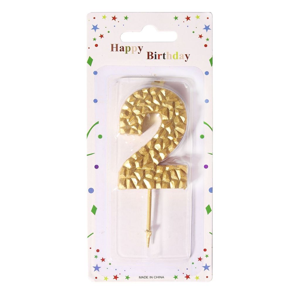 Свеча для торта Alingar, 5-6 см, на пике, "Цифра 2", цвет золото, блистер с европодвесом