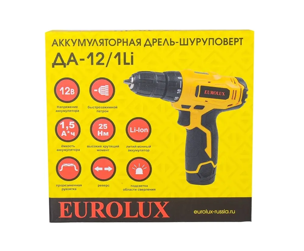 Шуруповерт аккумуляторный ДА-12/1Li Eurolux - 12 В, 25 Н*м, 2 режима