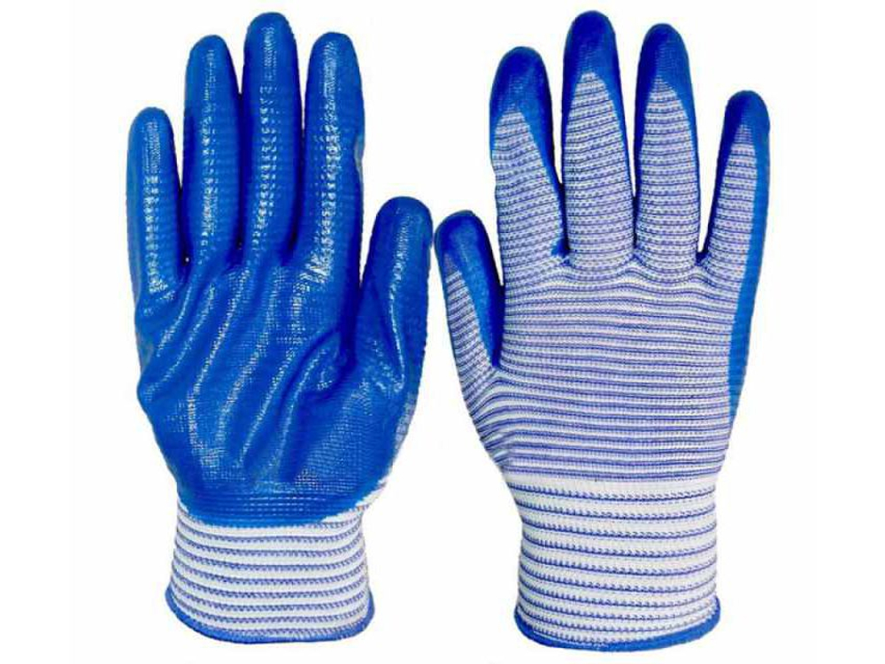 Перчатки нейлоновые с Синим латексным покрытием Зебра (12шт/уп)(960шт/меш)